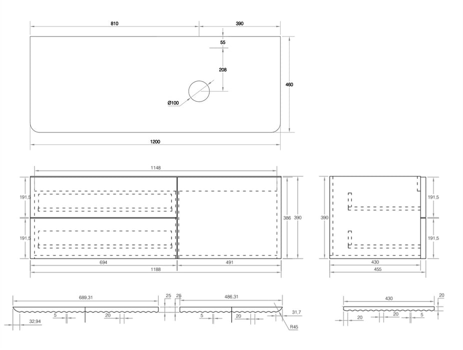 Gravity 1200mm Wall Hung Vanity