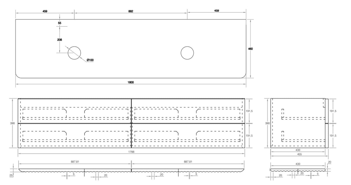 Gravity 1800mm Wall Hung Vanity