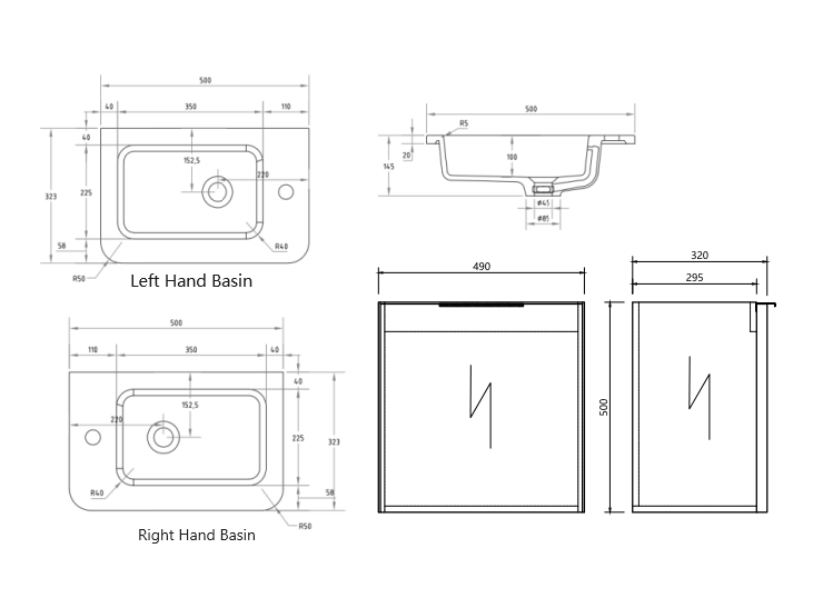 Gravity 500mm Small Space Wall Hung Vanity