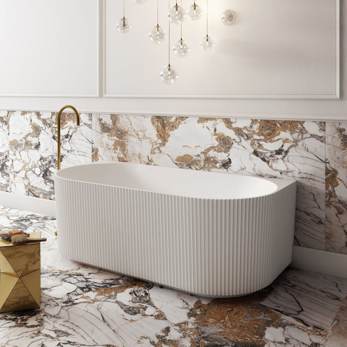 V-Groove Round Back To Wall Bath Matte White