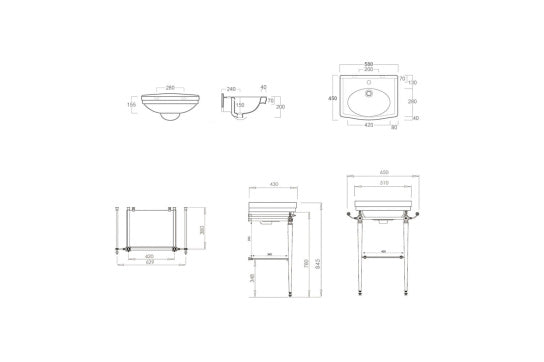 Claremont 58 x 45 English Basin Stand