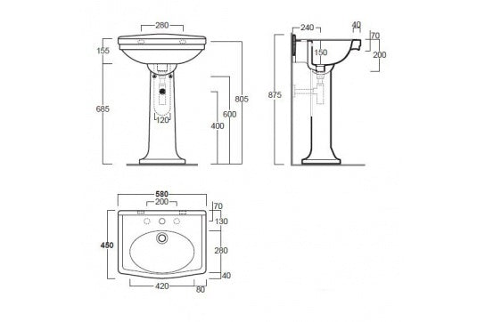 Claremont 58 x 45 Basin & Pedestal