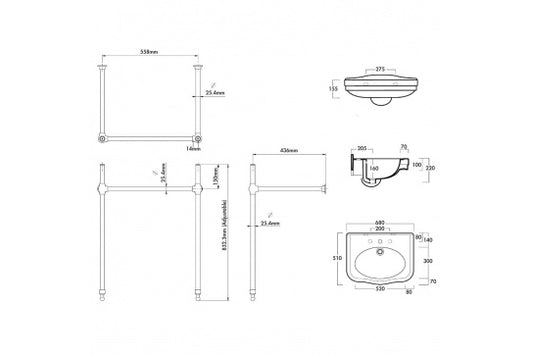 Claremont 68 x 51 Brushed Nickel Basin Stand