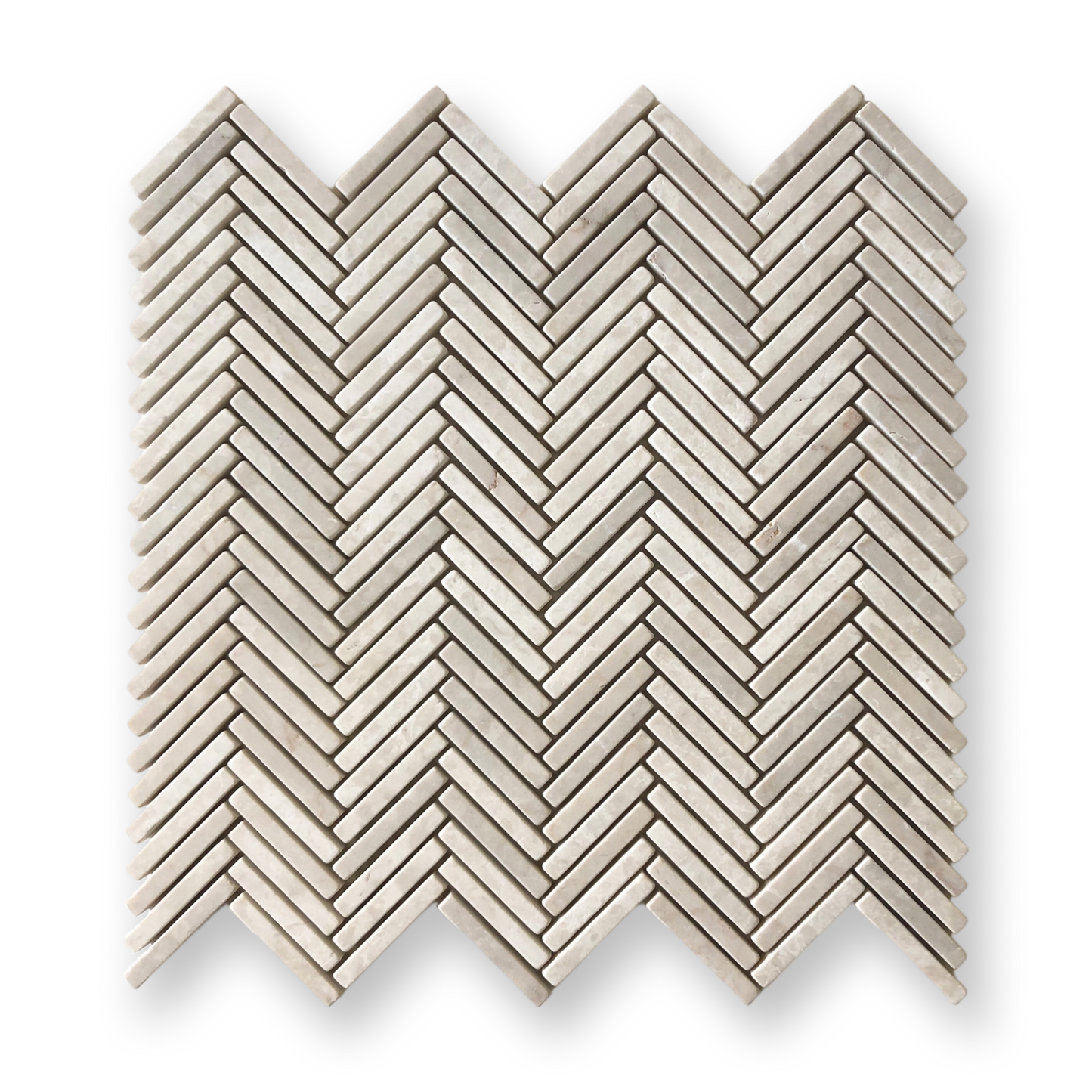 Clovelly Botticino Marble Herringbone Mini Mosaic Tile — Beige, Marble, Stone