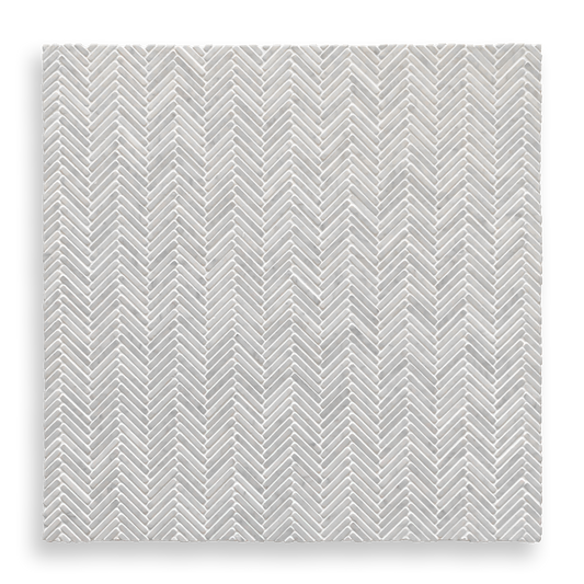 Clovelly Carrara Marble Herringbone Mini Mosaic Tile — White, Marble, Stone