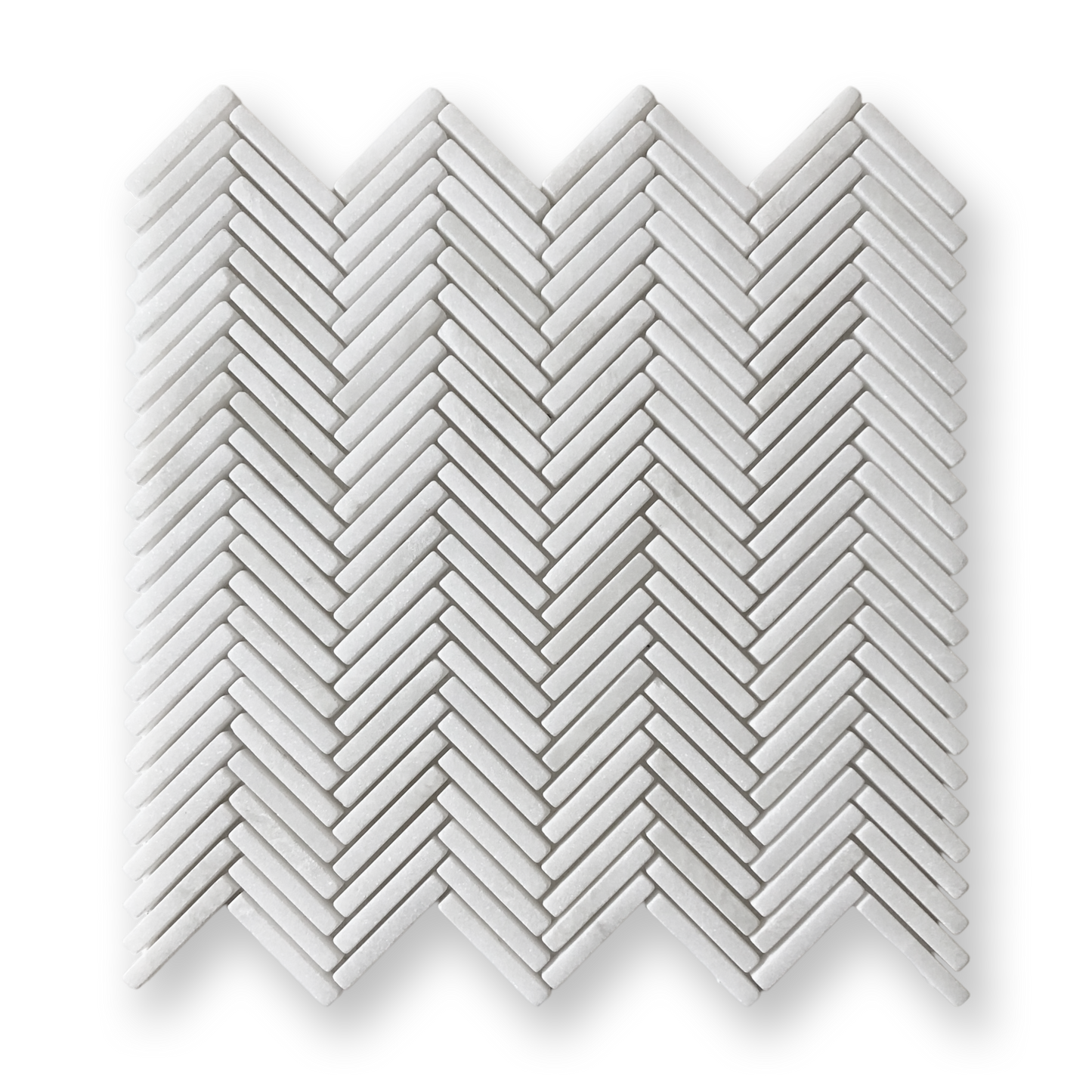 Clovelly Thassos Marble Herringbone Mini Mosaic Tile — White, Marble, Stone