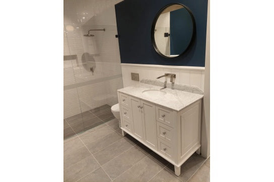 Coventry 120 x 55 Single Bowl Satin White Vanity with Real Marble Top & Ceramic Undercounter Basin
