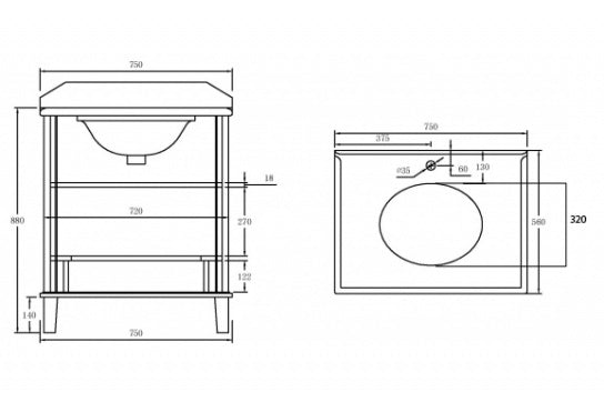 Coventry 75 x 55 Satin White Vanity with Real Marble Top & Ceramic Undercounter Basin