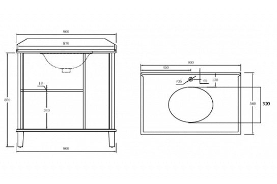 Coventry 90 x 55 Satin White Vanity with Real Marble Top & Ceramic Undercounter Basin