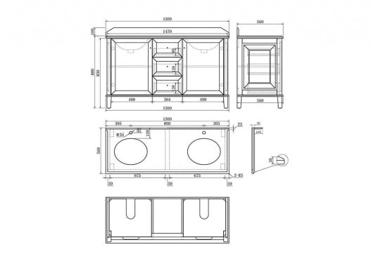 Coventry 150 x 56 Double Bowl Satin White Vanity with Real Marble Top & Ceramic Undercounter Basins
