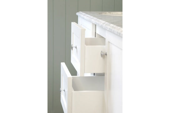 Coventry 150 x 56 Double Bowl Satin White Vanity with Real Marble Top & Ceramic Undercounter Basins