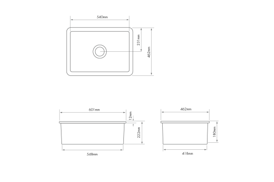 Cuisine 60 x 46 Inset / Undermount Fine Fireclay Matte Black Sink