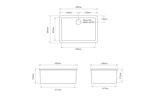 Cuisine 68 x 48 Inset / Undermount Fine Fireclay Matte Black Sink