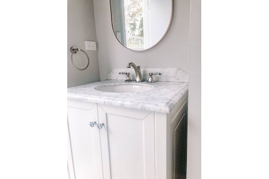 Coventry 75 x 55 Satin White Vanity with Real Marble Top & Ceramic Undercounter Basin