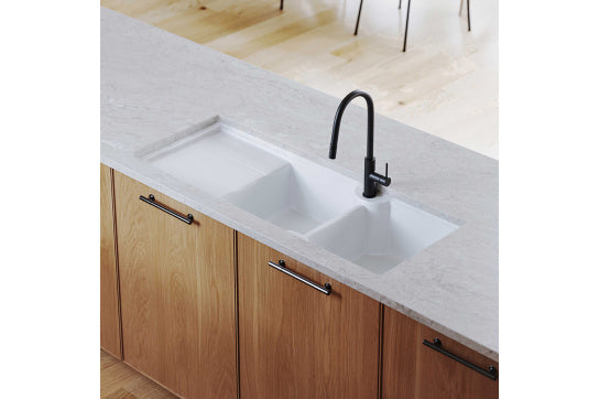 Cuisine 116 x 50 Inset / Undermount Fine Fireclay Gloss White Sink - Double Bowl and Single Drainer