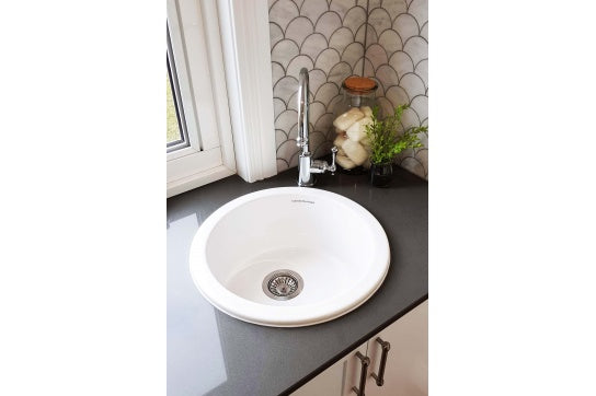 Cuisine Round 47 Inset / Undermount Fine Fireclay Gloss White Sink