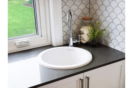 Cuisine Round 47 Inset / Undermount Fine Fireclay Gloss White Sink