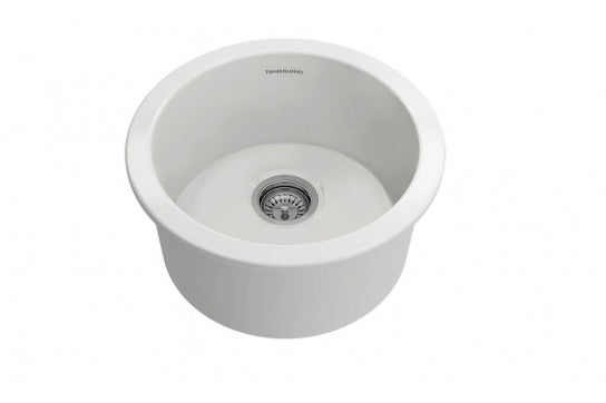 Cuisine Round 47 Inset / Undermount Fine Fireclay Gloss White Sink