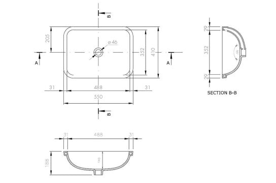 Fino Large 55 x 41 Under Counter Fireclay Basin - Matte White