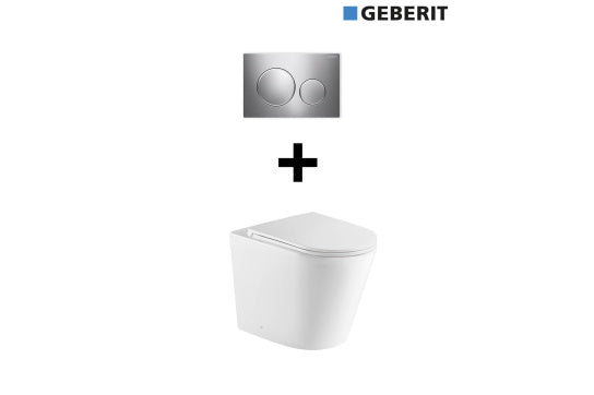 Package - Fino WhisperFlush Gloss White Floor Mounted Pan & Thin Seat + Geberit In-wall Cistern + Flush Plate