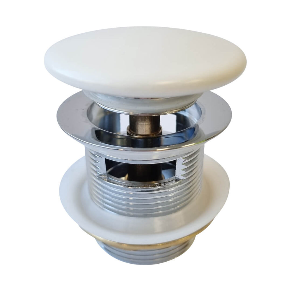 40mm Safety Pull-Out Pop-Up Bath Waste with Short Tail with Overflow - Gloss White