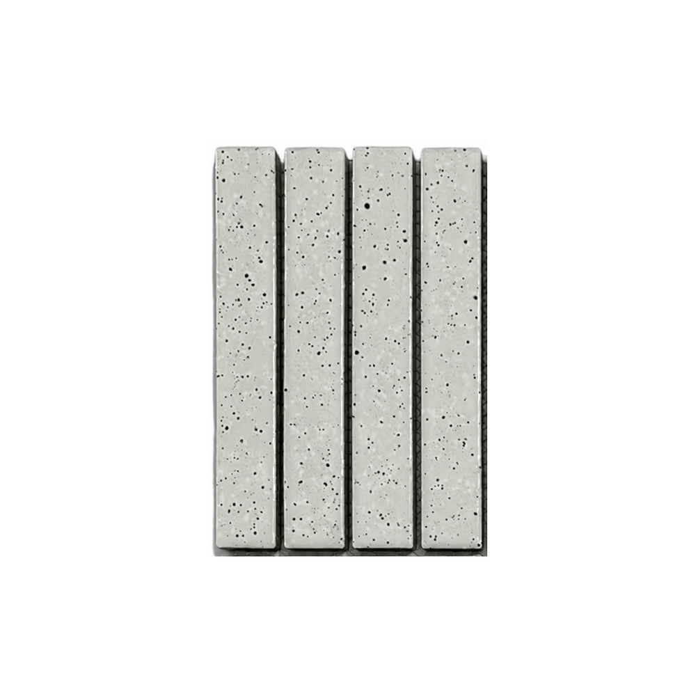 Kisarazu Glossy Light Grey Japanese Look Kit Kat Mosaic Tile, close-up of glaze and chips