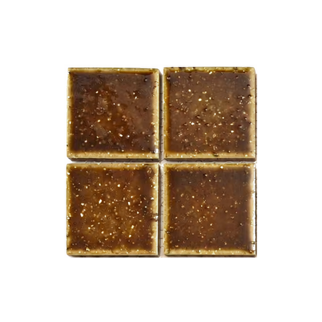 Kurashiki Amber Japanese Look Square Mosaic Tile, close-up of glaze and chips