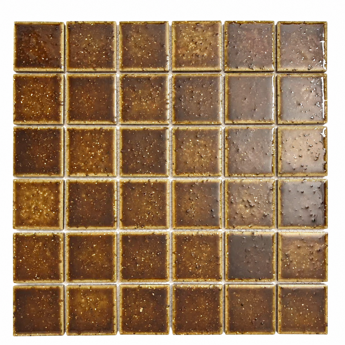 Kurashiki Amber Japanese Look Square Mosaic Tile, front view of complete sheet