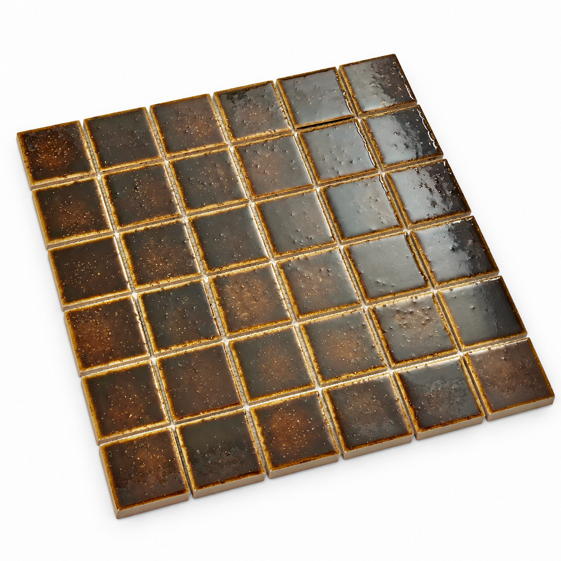 Kurashiki Espresso Japanese Look Square Mosaic Tile, angled sheet visualisation