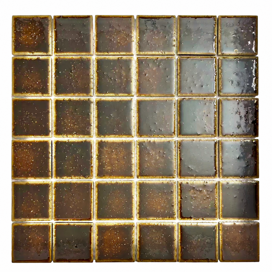 Kurashiki Espresso Japanese Look Square Mosaic Tile, front view of complete sheet