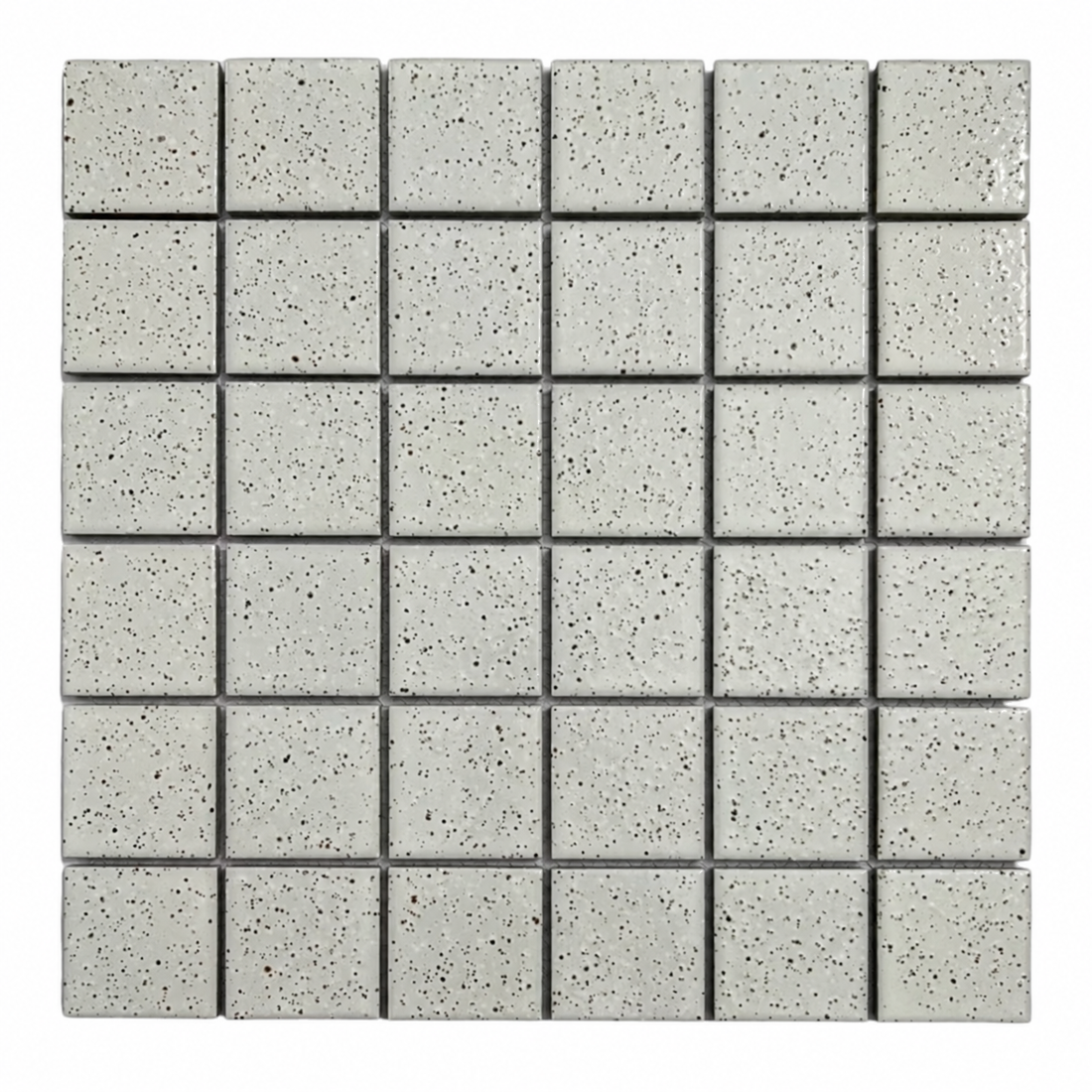 Kurashiki Glossy Light Grey Japanese Look Square Mosaic Tile, front view of complete sheet