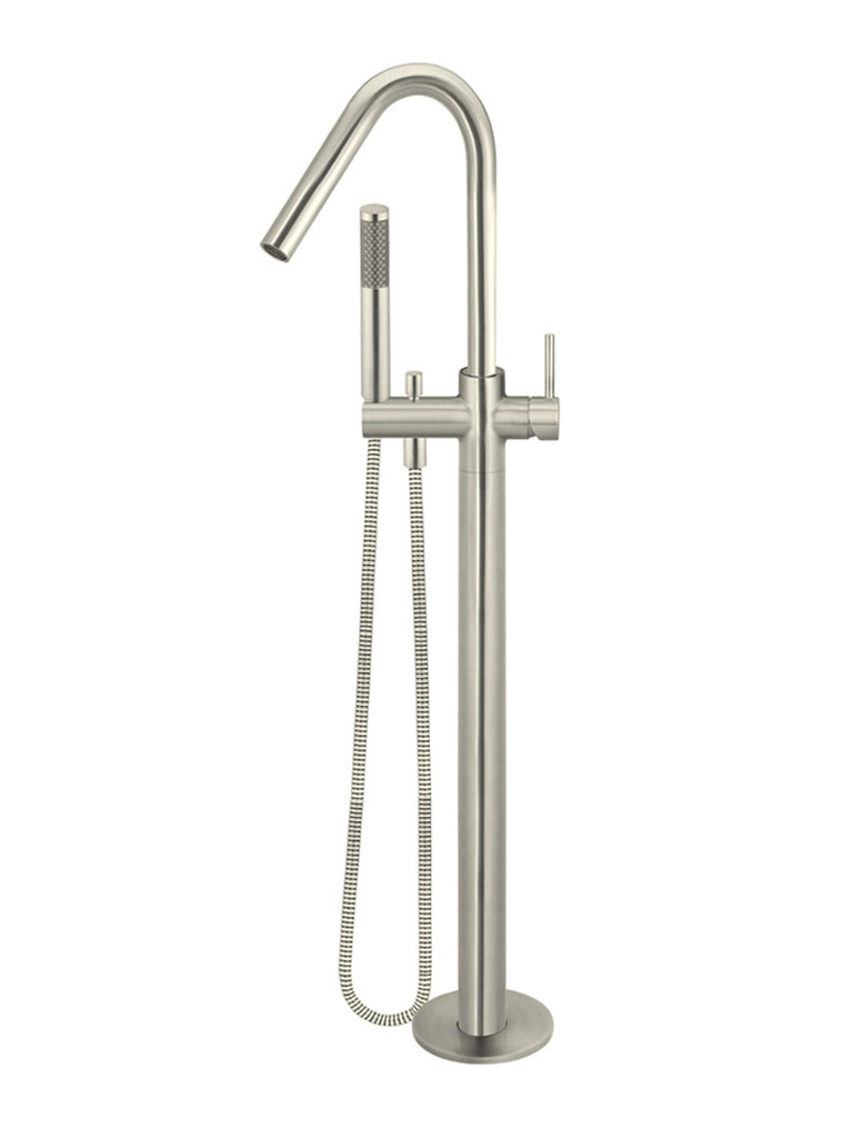Round Freestanding Bath Spout And Hand Shower — PVD Brushed Nickel, Freestanding Bath Spouts & Mixers
