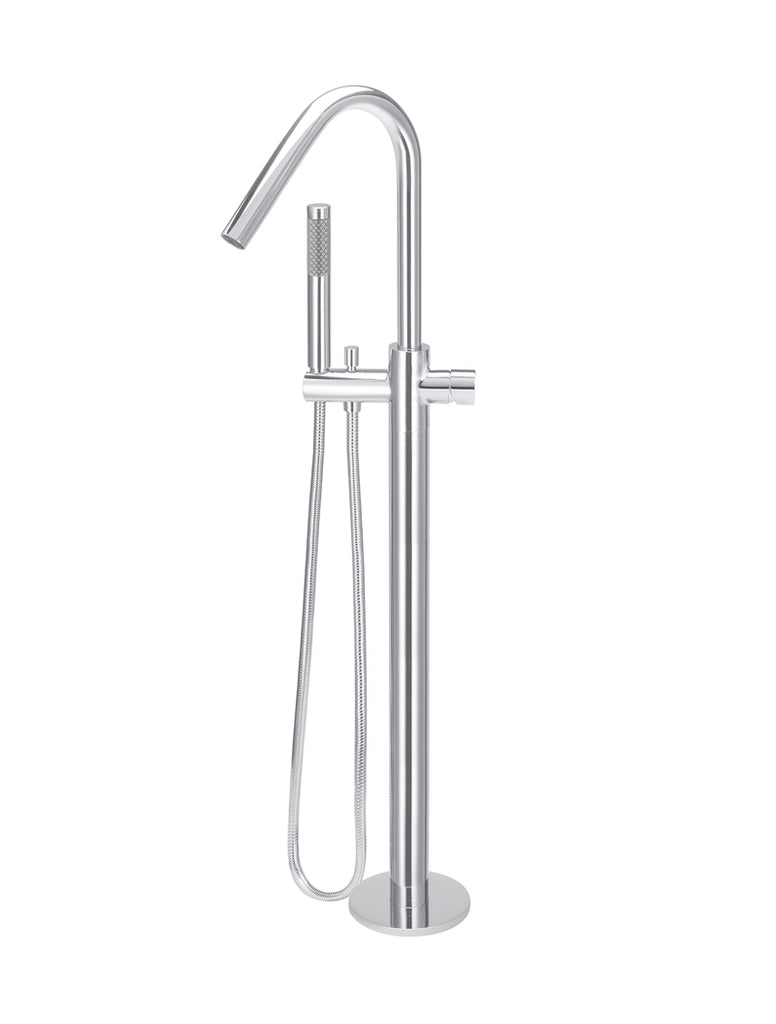 ROUND PINLESS FREESTANDING BATH SPOUT AND HAND SHOWER
