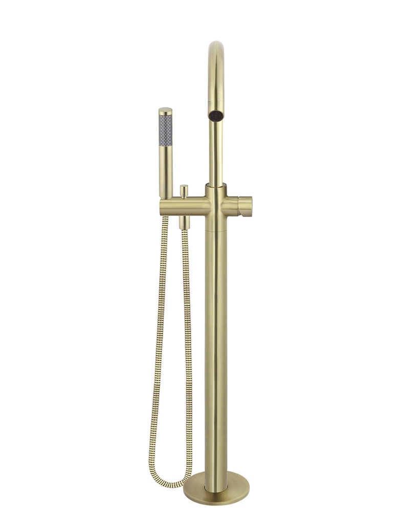 Round Pinless Freestanding Bath Spout and Hand Shower - Tiger Bronze
