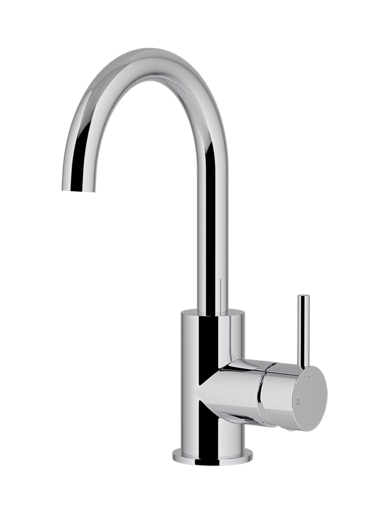 ROUND GOOSENECK BASIN MIXER WITH COLD START