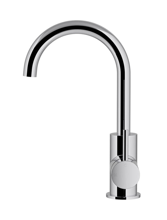 ROUND GOOSENECK BASIN MIXER WITH COLD START