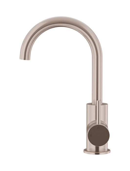 ROUND GOOSENECK BASIN MIXER WITH COLD START