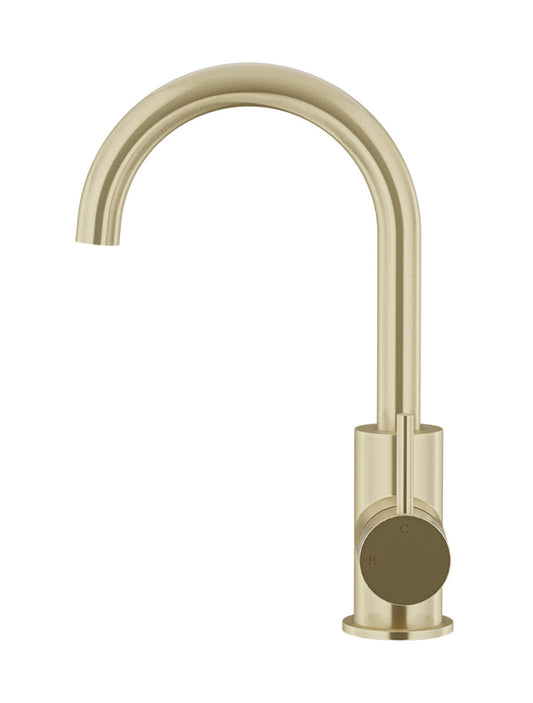 ROUND GOOSENECK BASIN MIXER WITH COLD START