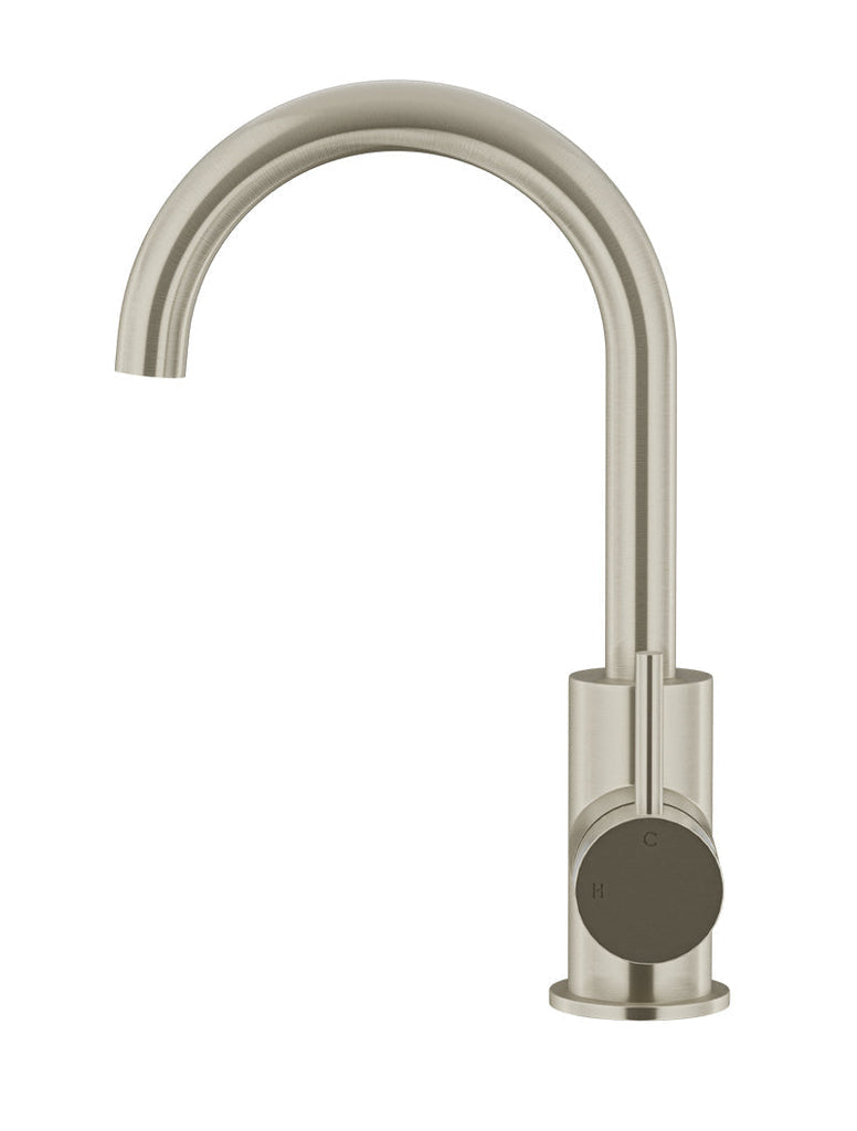 ROUND GOOSENECK BASIN MIXER WITH COLD START