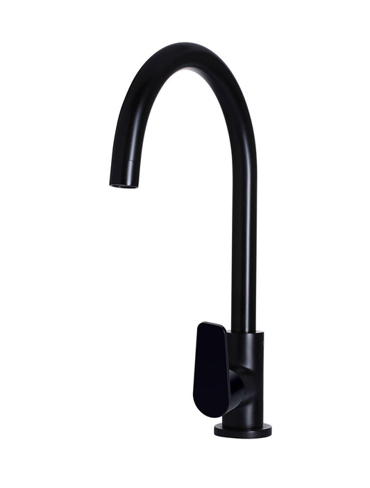 ROUND GOOSENECK KITCHEN MIXER TAP WITH PADDLE HANDLE