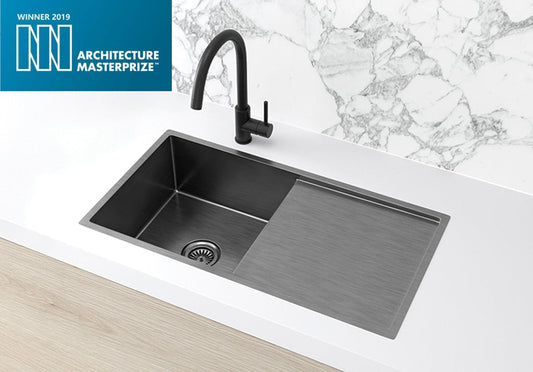 LAVELLO KITCHEN SINK - SINGLE BOWL & DRAINBOARD 840 X 440 GUNMETAL BLACK