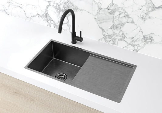 Lavello Kitchen Sink - Single Bowl & Drainboard 840 X 440 Gunmetal Black — Stainless Steel