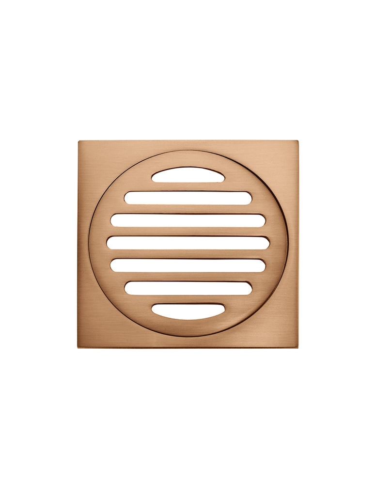 Square Floor Grate Shower Drain 100MM Outlet — PVD Lustre Bronze, Bronze, Floor Wastes & Drains