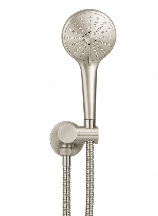 Round Hand Shower on Swivel Bracket — PVD Brushed Nickel, Brushed Nickel, Hand Held Showers