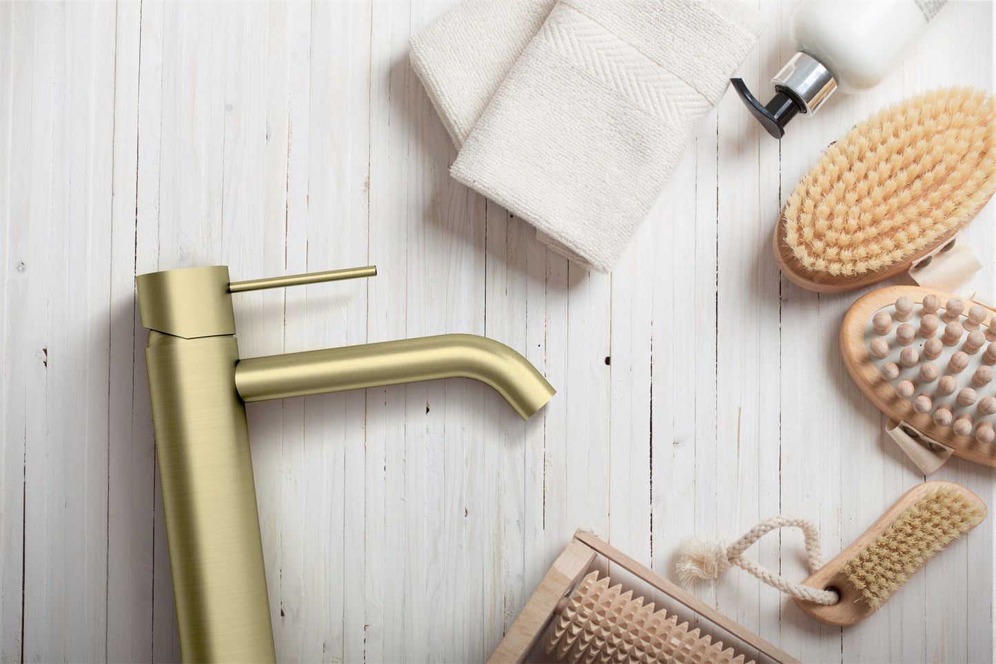 MECCA TALL BASIN MIXER BRUSHED GOLD