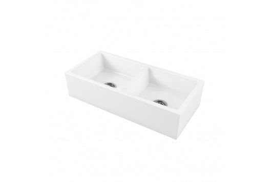 Patri 100 x 47 Fine Fireclay Double Bowl Farmhouse Butler Sink