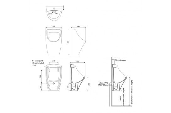 Teide Ceramic Urinal - Top Inlet