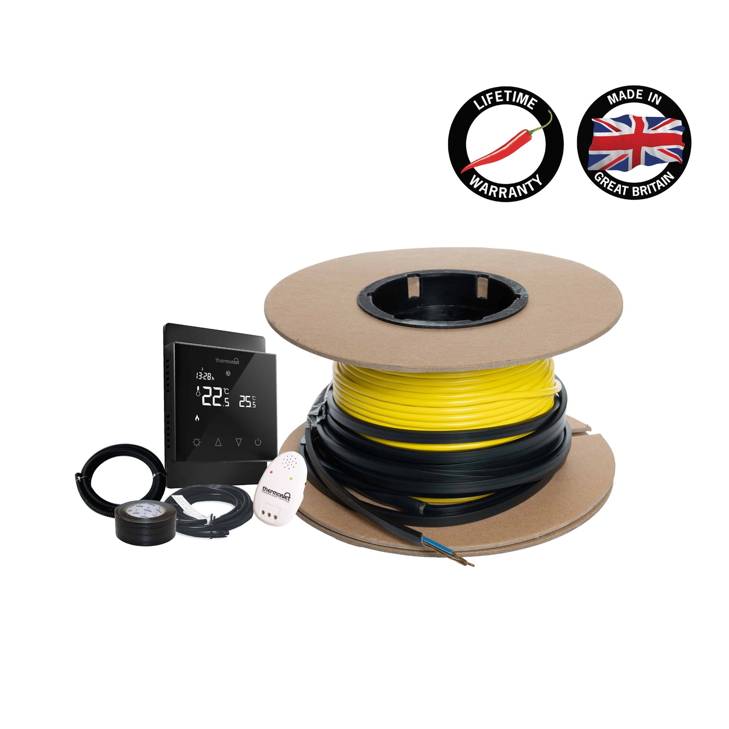 Thermowire Underfloor Heating System Kits Including Black Thermostat — 11.0-12.9m² 132lm 1800Watts Kit Including Black 5226A Thermostat
