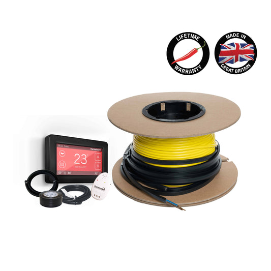 Thermowire Underfloor Heating System Kits Including Black Dual Thermostat — 7.0-8.9m² 86lm 1200Watts Kit Including Black 5246 Dual Thermostat