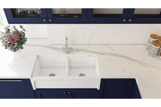 Patri 100 x 47 Fine Fireclay Double Bowl Farmhouse Butler Sink